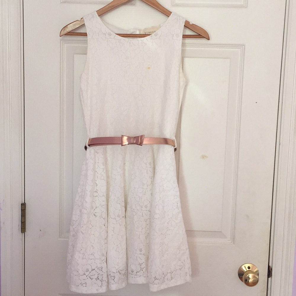 btween girls lace white dress with belt